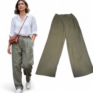 Doncaster NWT 100% Silk Wide Leg Trousers Pant Olive Moss Green Sz 12 Minimalist